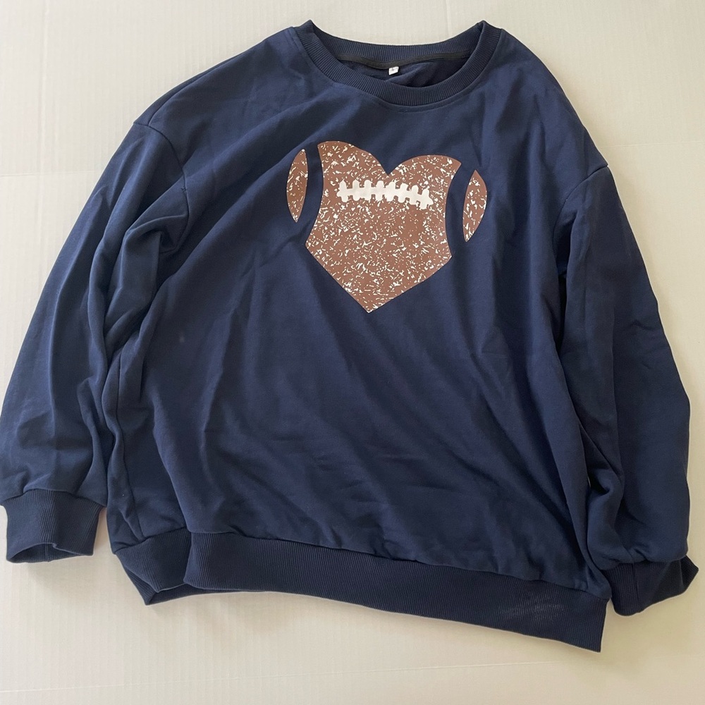 Football Heart Sweatshirt Navy Blue size L